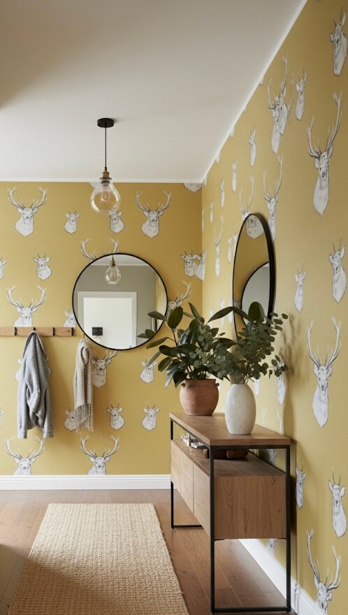 Papier peint cerfs doré