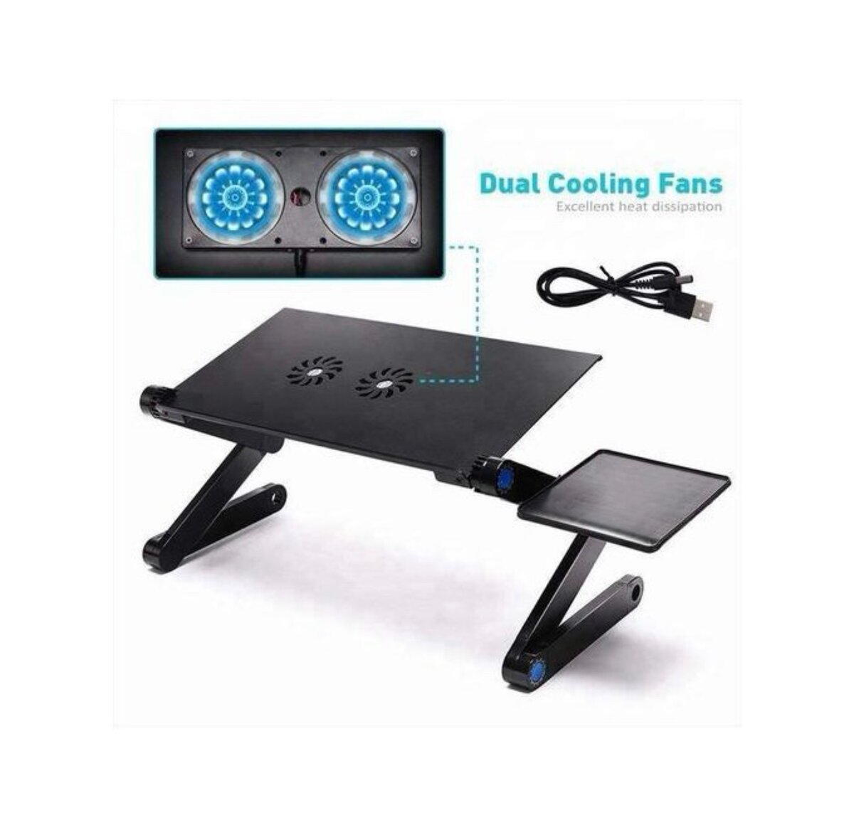 Table Simple PC Pliable Avec Ventilateur Noir