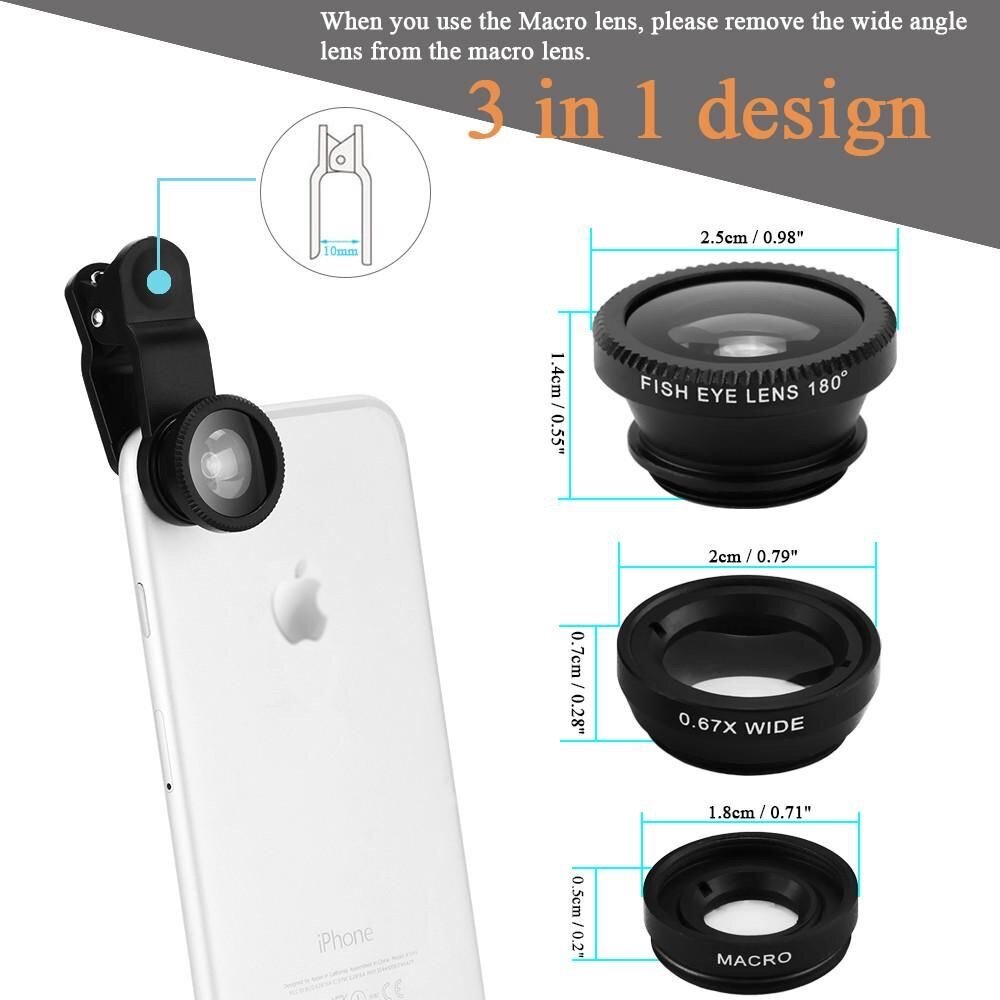 Kit d'objectifs 3 en 1 pour smartphone