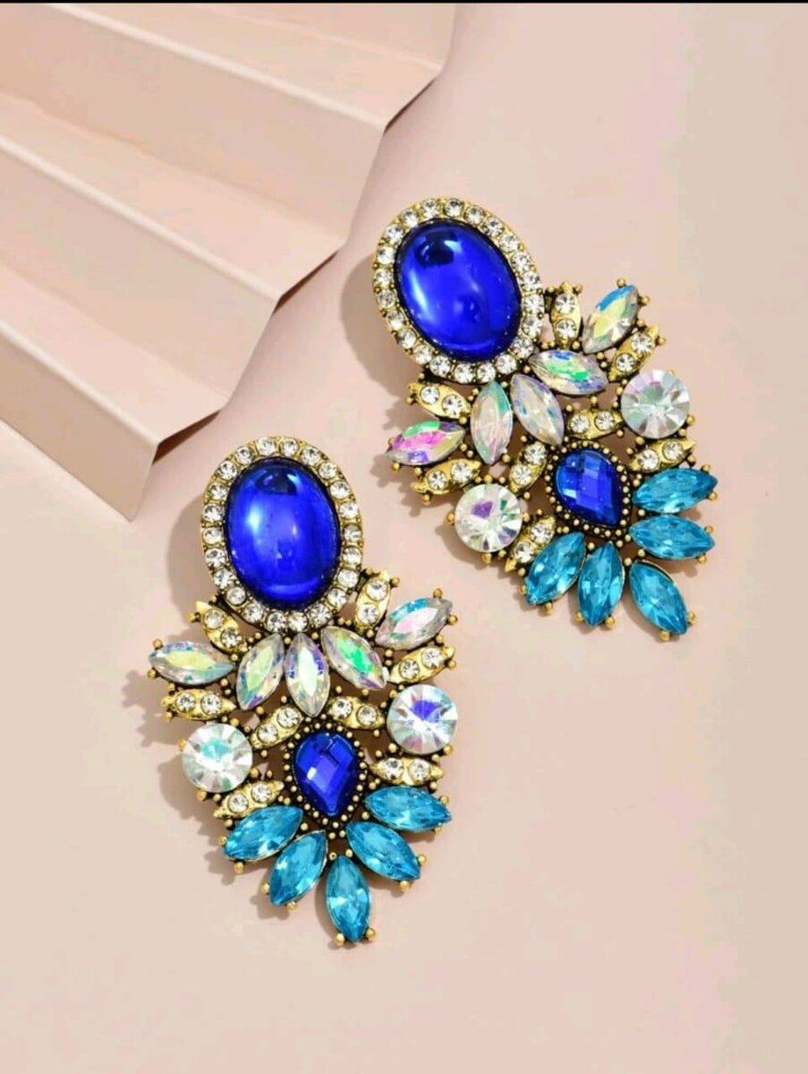 Boucles d'Oreilles Cristal Bleu