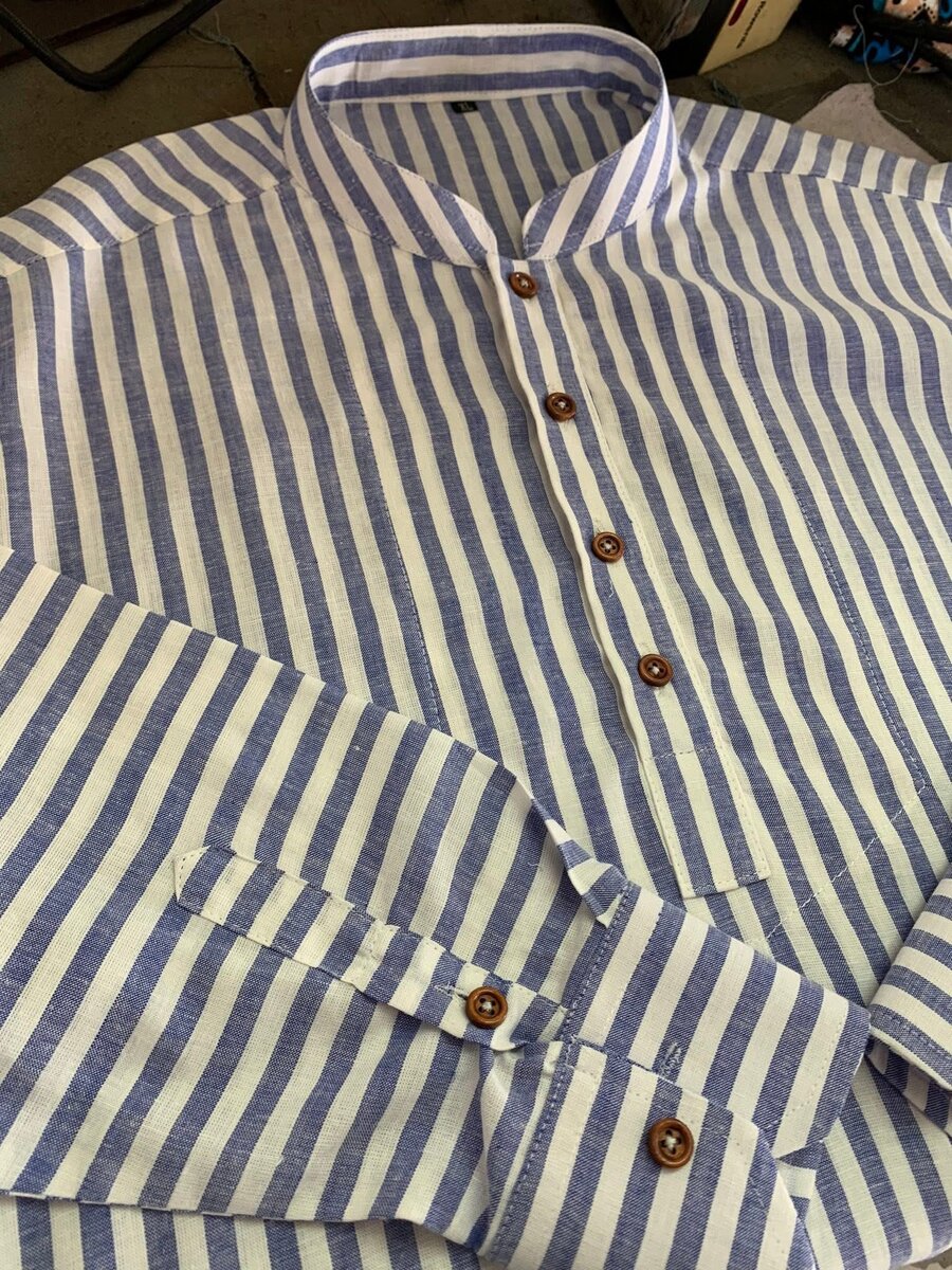 Chemise rayée col mao