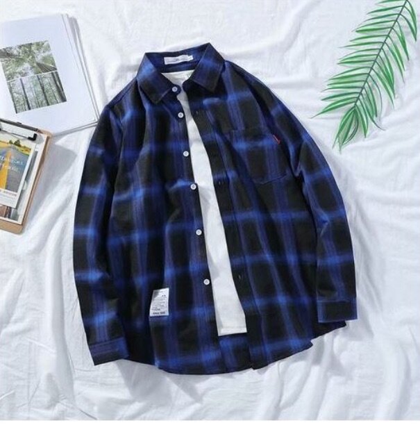 Men's Longss Sleeve Plaid Shirt-blue