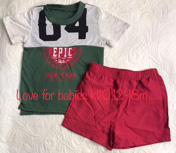 Set T-shirt with print + maroon shorts, 12-18m