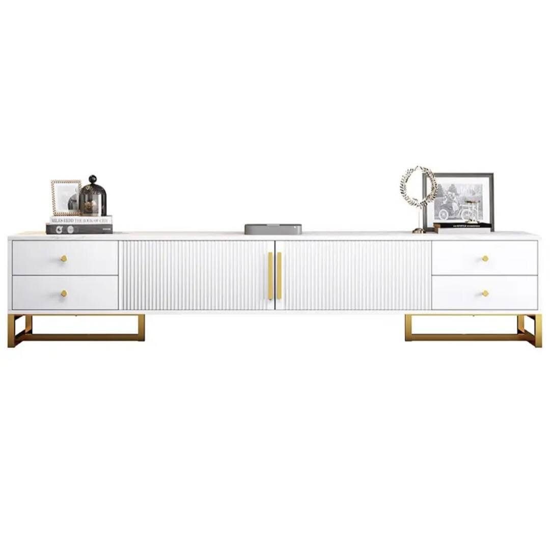 Meuble TV moderne blanc et or