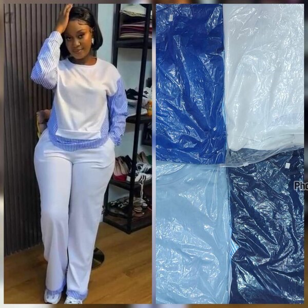 Ensemble Femme Élégant Blanc-bleu