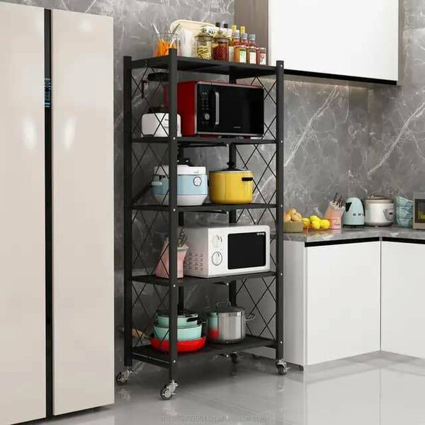 5 Tier Foldable Metallic Shelf/Rack with Wheels