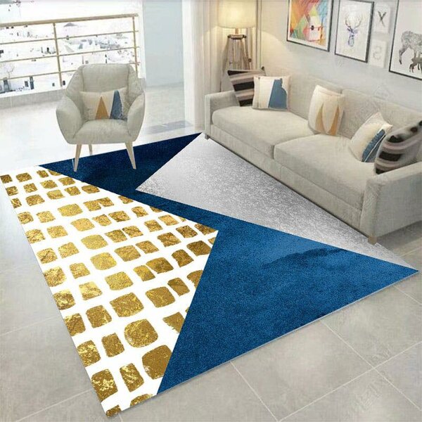 Tapis de salon imprimé 3d couleur de dore bleu et gris