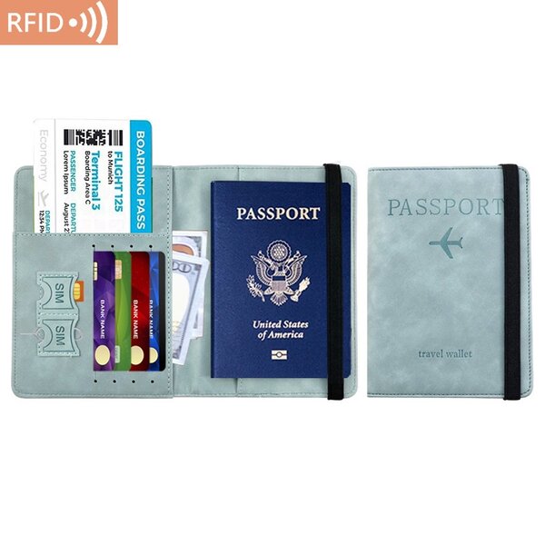 Etui passeport en cuir PU Bleu