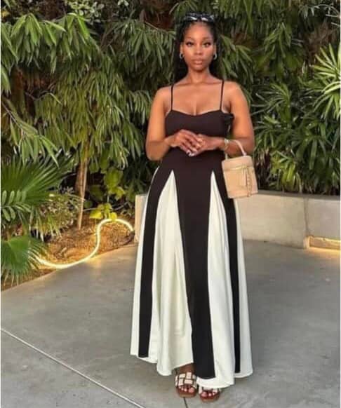 Women's Black and White Evening Dress with Straps, sizes S-XL