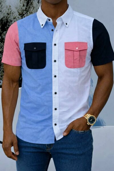 Chemise multicolore bleu/rose
