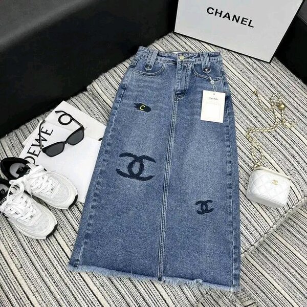 Jupe longue en jean indigo