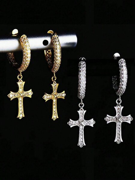 Boucles d'oreilles croix brillantes