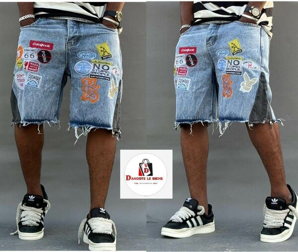 Shorts en jean patchwork