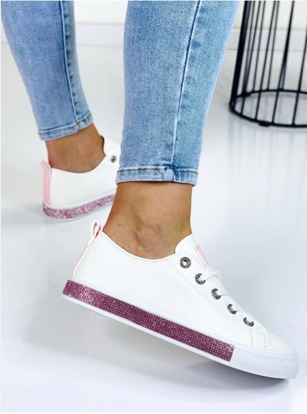 Baskets Blanches à Paillettes Rose