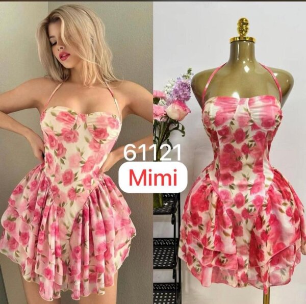 Robe Évasée à Fleurs Rose