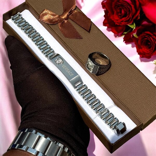 Ensemble bracelet et bague en acier inoxydable