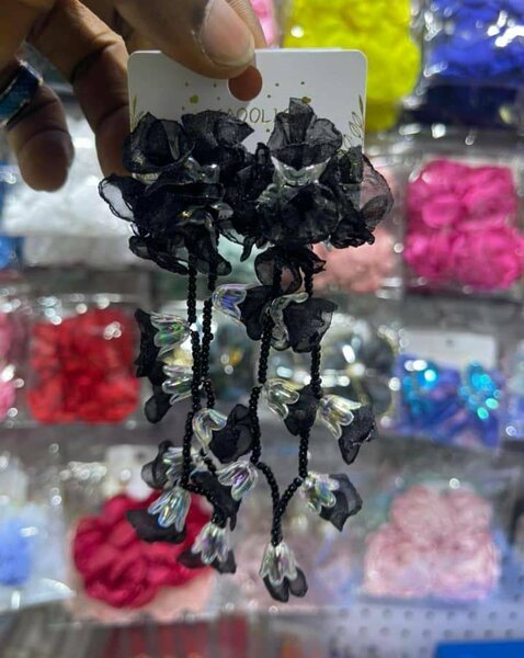 Elegant Black Floral Earrings