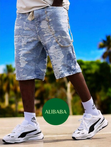 Short en jean délavé homme