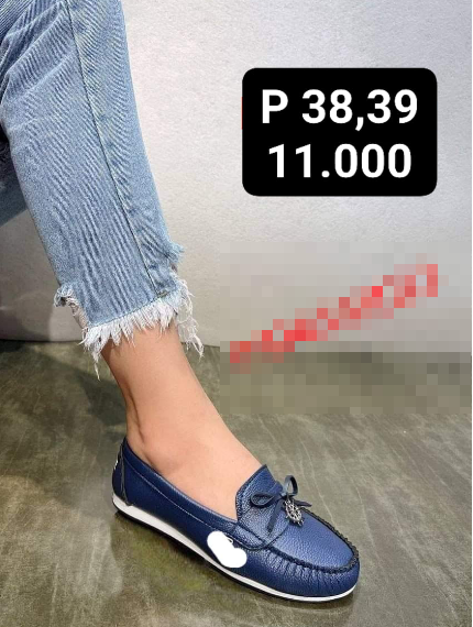 mocassins en cuir avec nœud papillon-bleu