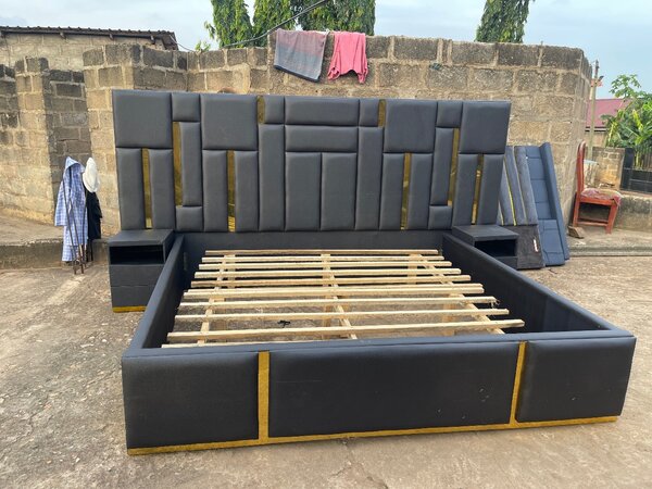 Royal king size bed frame with two sides cabinets