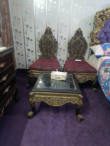 Wooden chair with center table