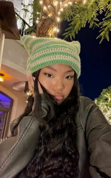 Bonnet chat tricoté rayé