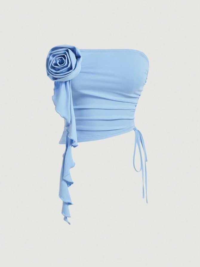 Top asymétrique bleu floral