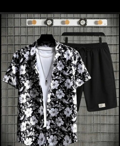 Ensemble homme chemise fleurie et short noir