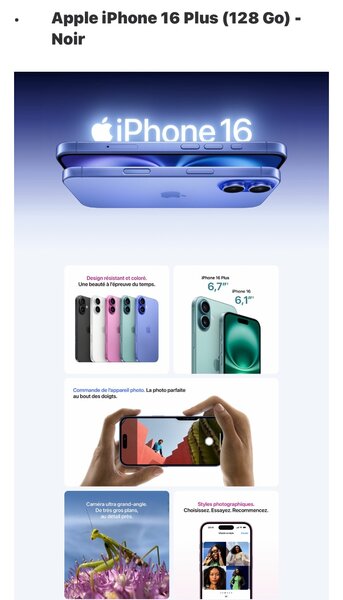 iPhone 16 Plus 128 Go Noir