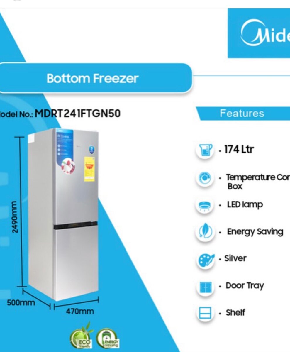 Midea Silver Double Door Bottom Freezer