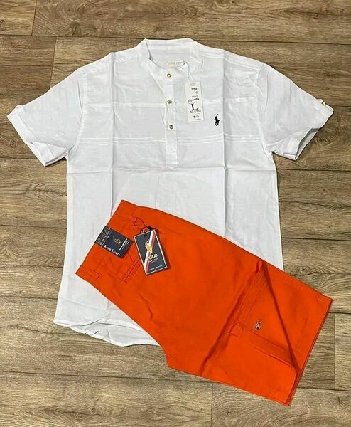 Ensemble Chemise Blanc et Short Orange