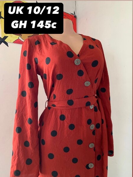 Deep red Poka dots shirt dress