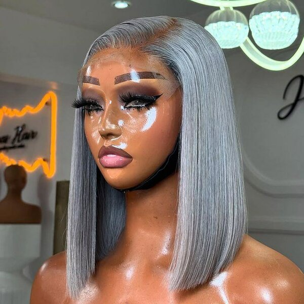 Perruque grise droite
