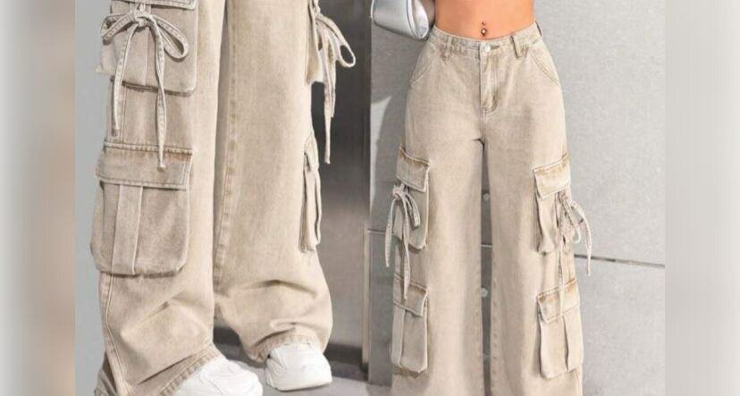 Jeans cargo femme taille haute