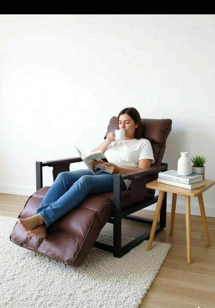 Fauteuil électrique en cuir marron