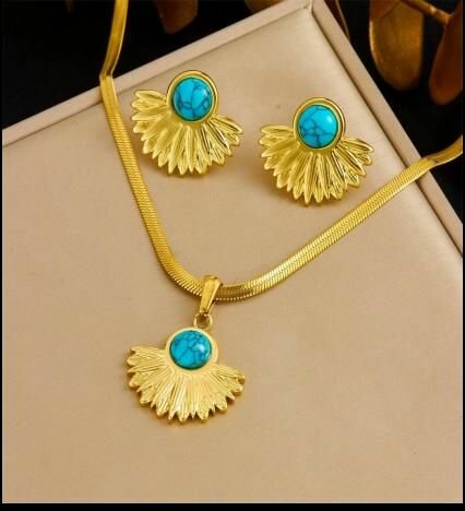 Parure Collier et Boucles Turquoise