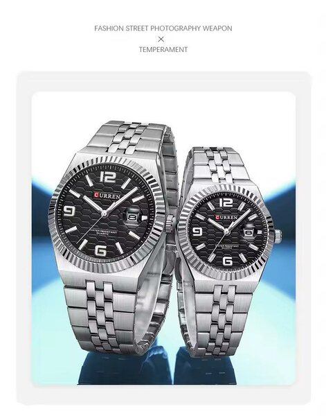 Montre couple CURREN en acier inoxydable