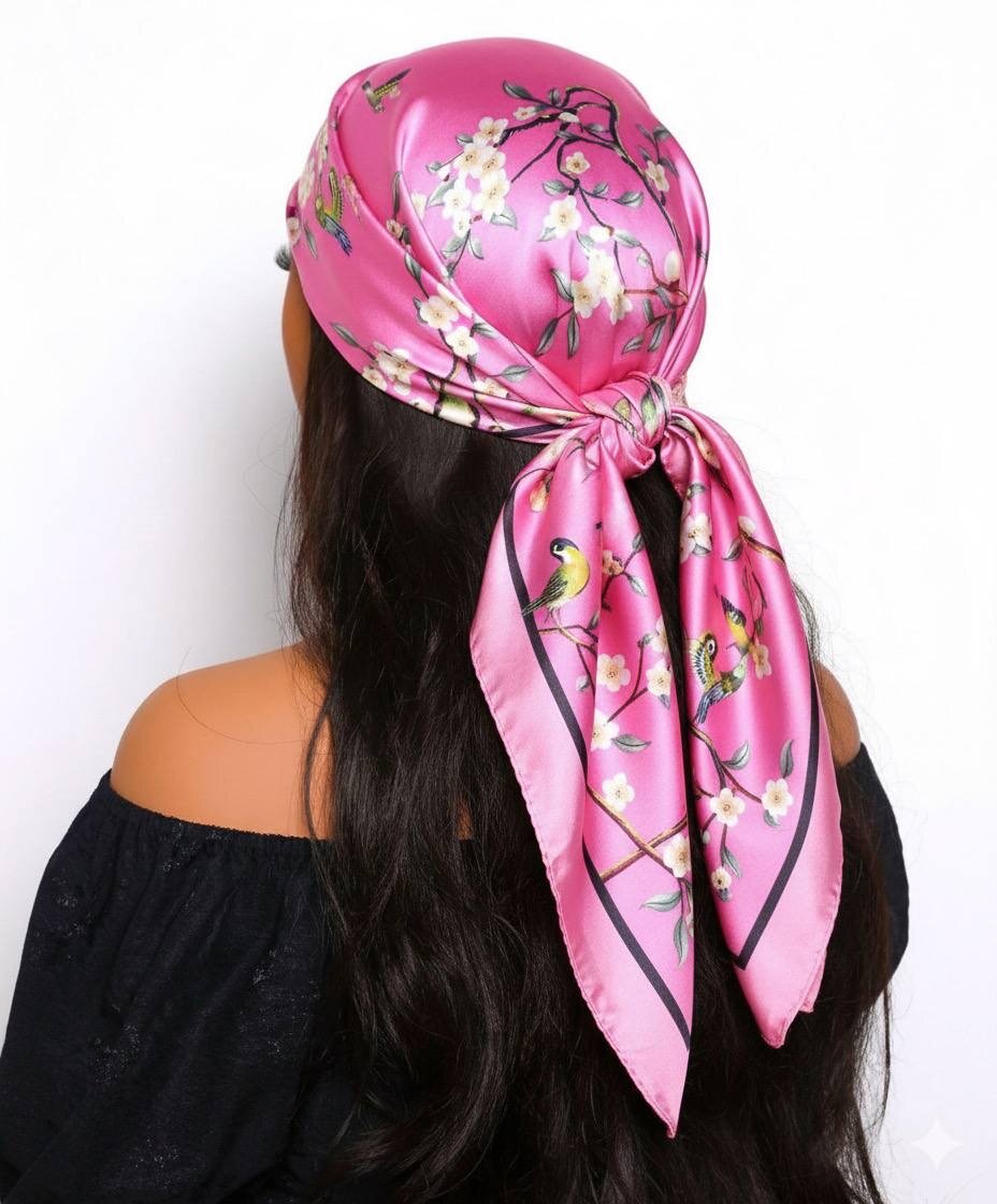 Foulard en satin fleuri