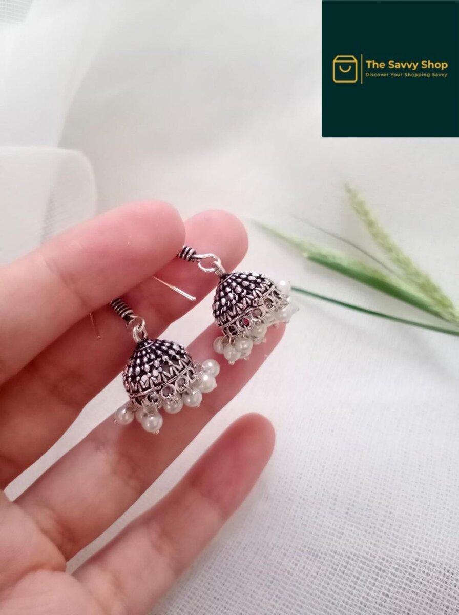 Silver plated pearl jhumka