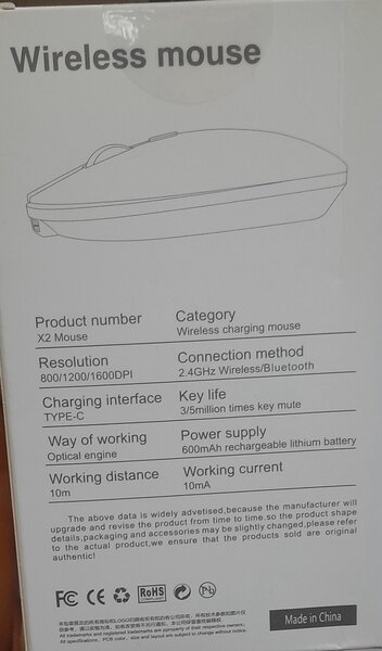 X2 Wireless Rechargeable Bluetooth Mouse