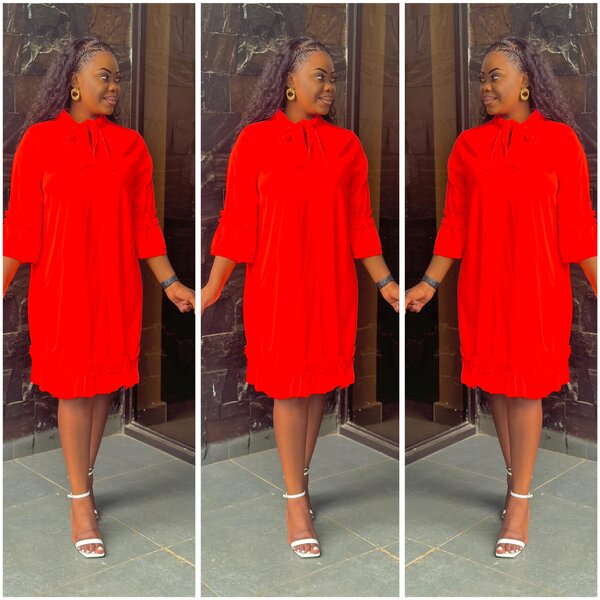 Red dress, bow on the collar, size 2xl