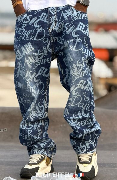 Pantalon en jean imprimé streetwear