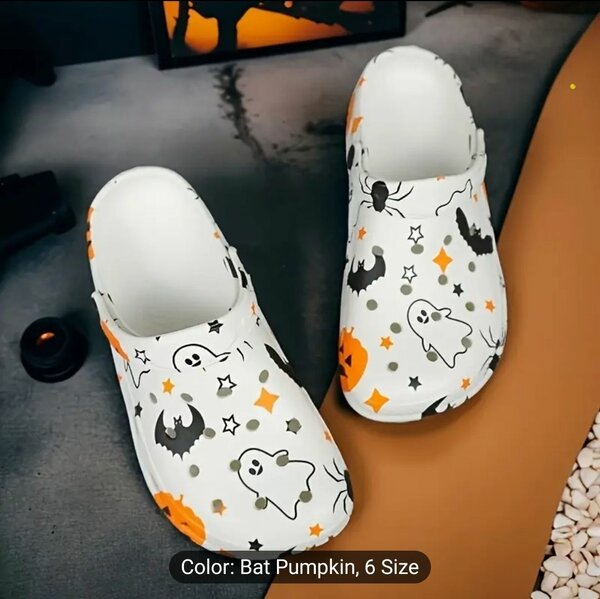 Women's Halloween Pumpkin Bat Casual Mules & Clogs,