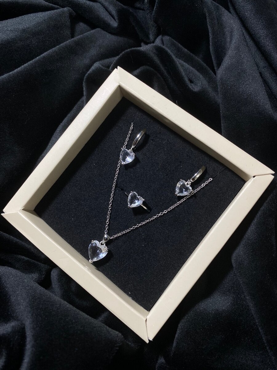 Серебро 925 ~ Серьги , цепочка и кольцо. Желтый и белый каме