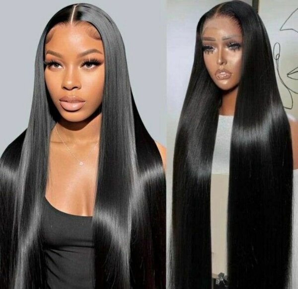 Perruque longue noire droite