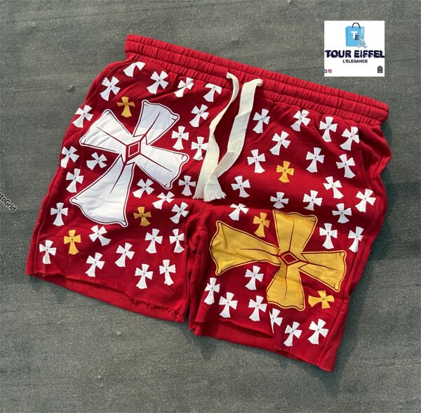 Shorts en coton rouge motif croix