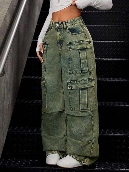 Jean cargo large femme vintage