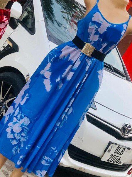 Dress blue, large floral print