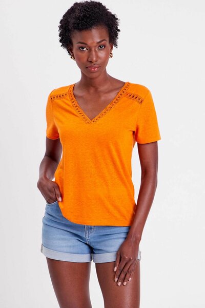 T-shirt orange à col en V