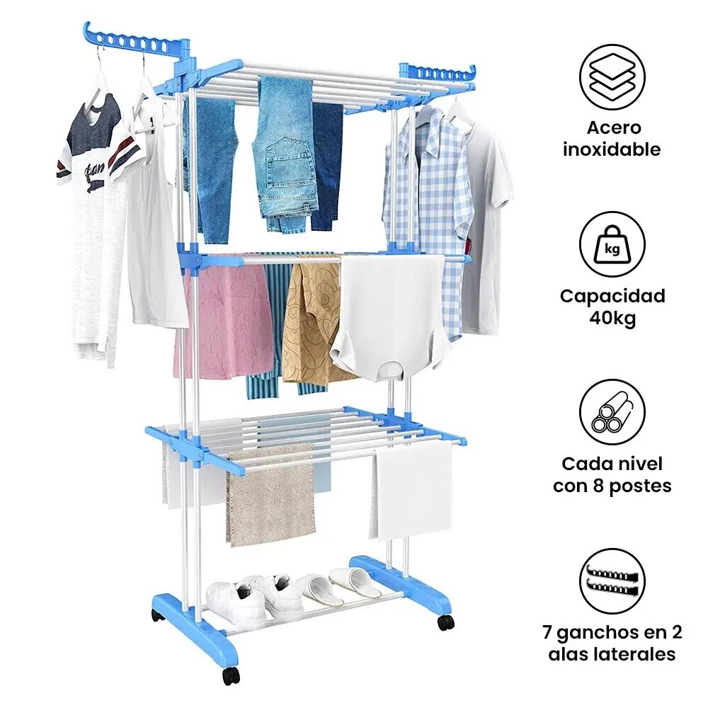 Séchoir à linge pliable à roulettes